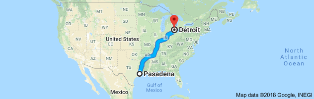 Pasadena to Detroit Auto Transport Route