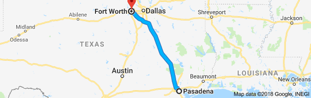 Pasadena to Fort Worth Auto Transport Route