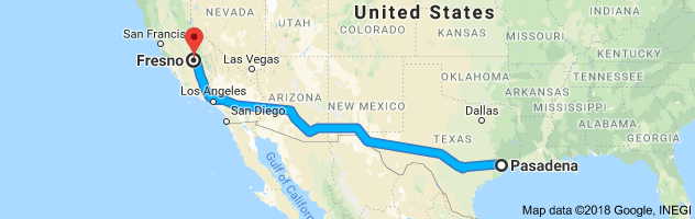 Pasadena to Fresno Auto Transport Route