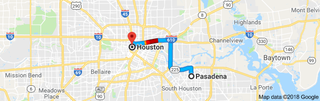 Pasadena to Houston Auto Transport Route