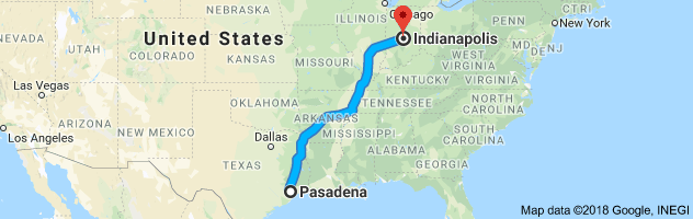 Pasadena to Indianapolis Auto Transport Route