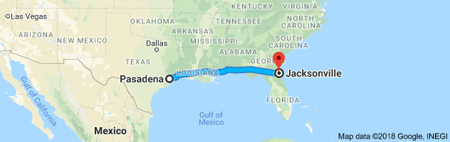 Pasadena to Jacksonville Auto Transport Route