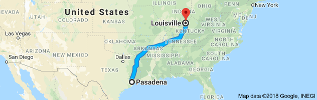 Pasadena to Louisville Auto Transport Route