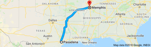 Pasadena to Memphis Auto Transport Route