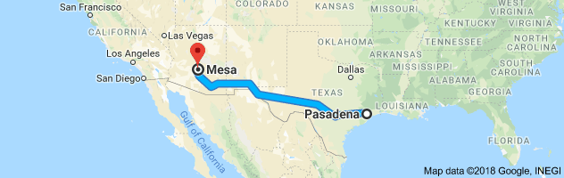 Pasadena to Mesa Auto Transport Route