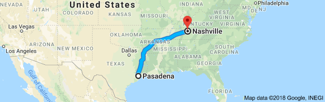 Pasadena to Nashville Auto Transport Route