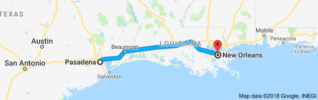 Pasadena to New Orleans Auto Transport Route