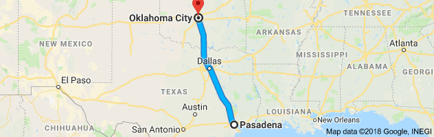 Pasadena to Oklahoma City Auto Transport Route