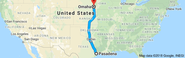 Pasadena to Omaha Auto Transport Route