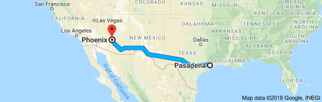 Pasadena to Phoenix Auto Transport Route