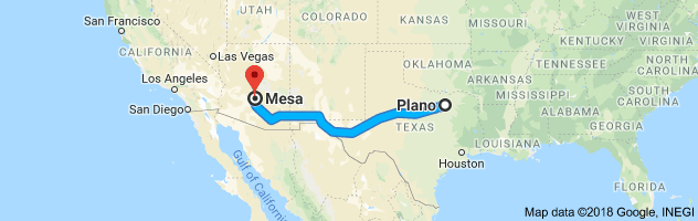 Plano to Mesa Auto Transport Route