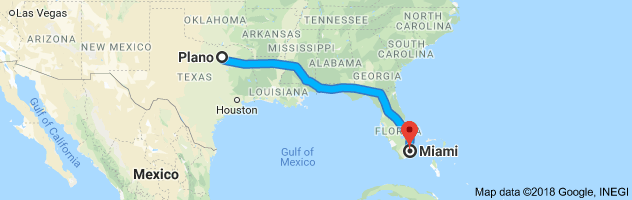 Plano to Miami Auto Transport Route