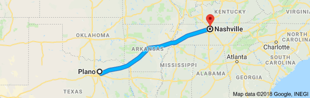 Plano to Nashville Auto Transport Route