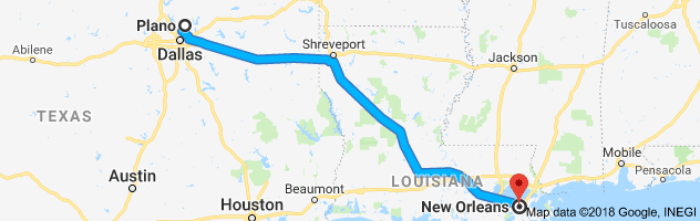 Plano to New Orleans Auto Transport Route