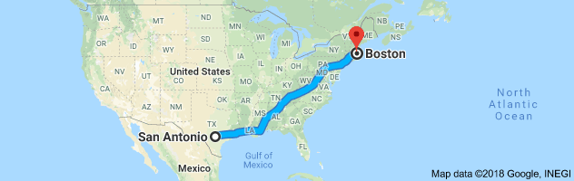 San Antonio to Boston Auto Transport Route