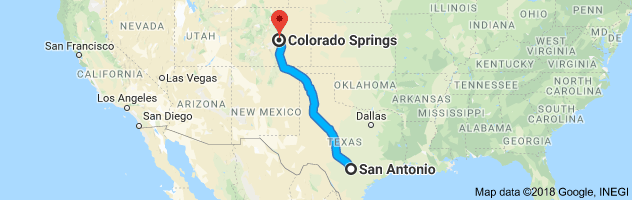 San Antonio to Colorado Springs Auto Transport Route