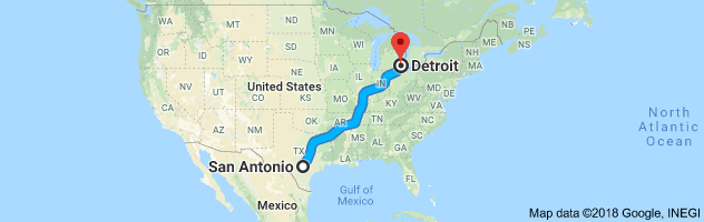 San Antonio to Detroit Auto Transport Route