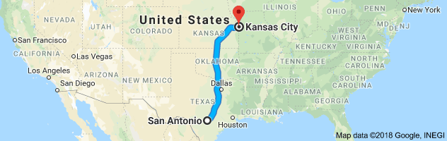 San Antonio to Kansas City Auto Transport Route