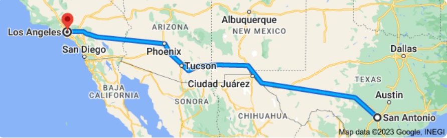 San Antonio to Los Angeles Auto Transport Route