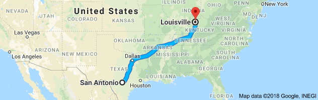 San Antonio to Louisville Auto Transport Route