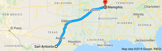 San Antonio to Memphis Auto Transport Route