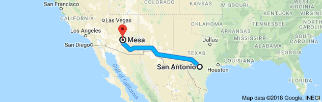 San Antonio to Mesa Auto Transport Route