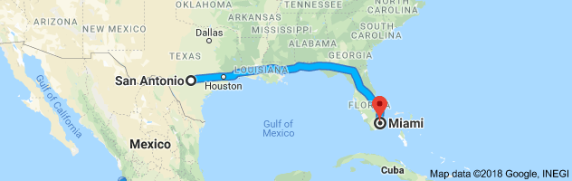 San Antonio to Miami Auto Transport Route