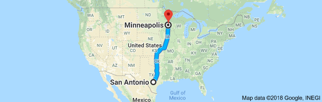 San Antonio to Minneapolis Auto Transport Route