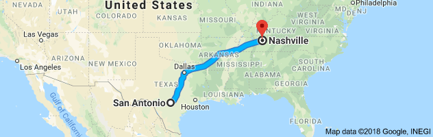 San Antonio to Nashville Auto Transport Route