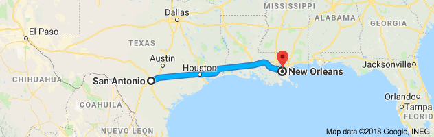 San Antonio to New Orleans Auto Transport Route