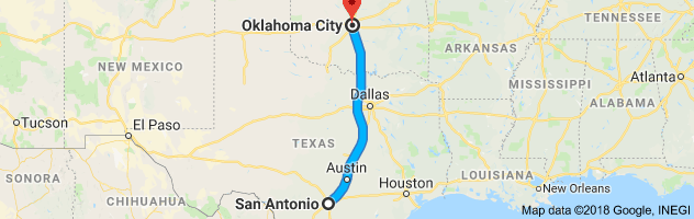 San Antonio to Oklahoma City Auto Transport Route