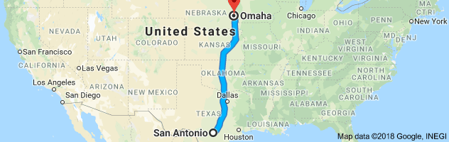 San Antonio to Omaha Auto Transport Route