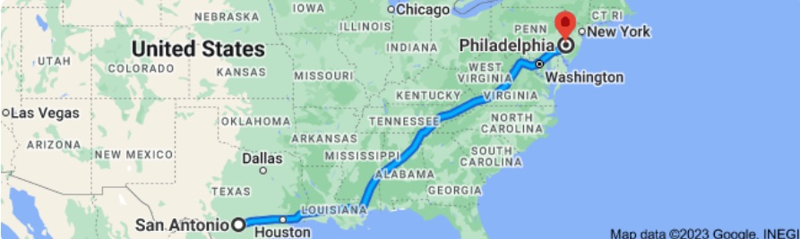 San Antonio to Philadelphia Auto Transport Route