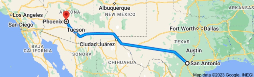 San Antonio to Phoenix Auto Transport Route