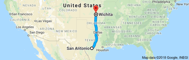 San Antonio to Wichita Auto Transport Route